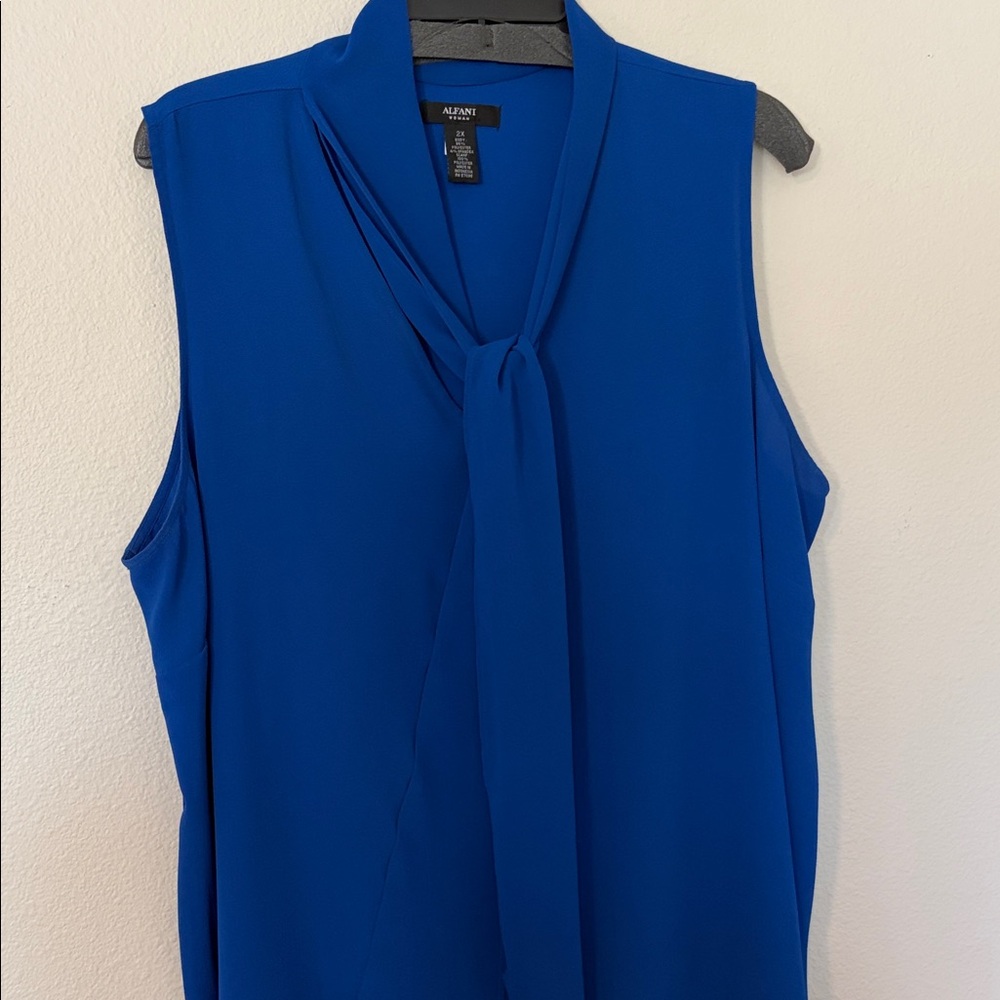 Alfani Women's Vibrant Blue Tie-Neck Blouse